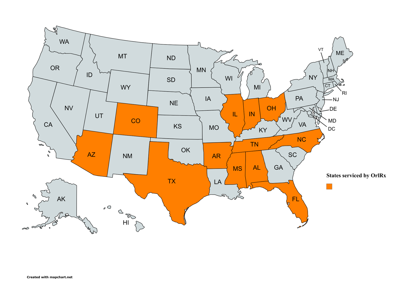 States serviced by ORLRx